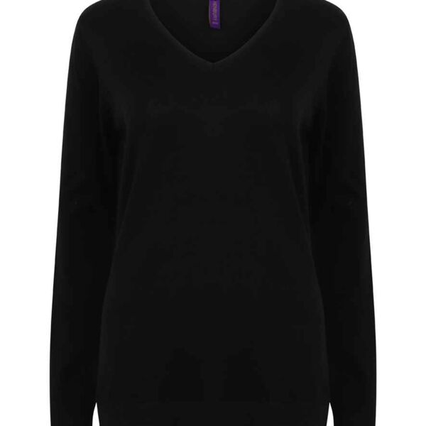Henbury Ladies Lightweight Cotton Acrylic V-Neck Sweater Thumbnail